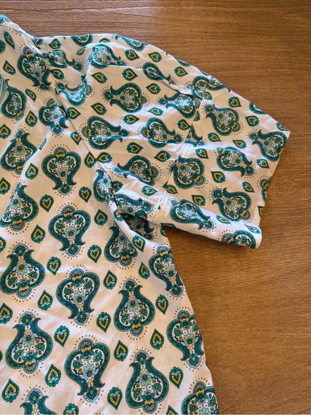 LOFT Teal and off white with yellow accents Paisley Print Blouse cotton blend - Picture 5 of 8